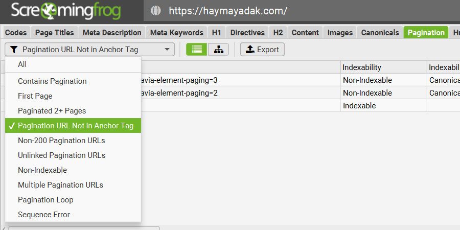 pagination url not in anchor text
