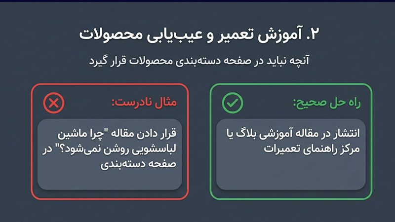 محتوای اشتباه در دسته بندی